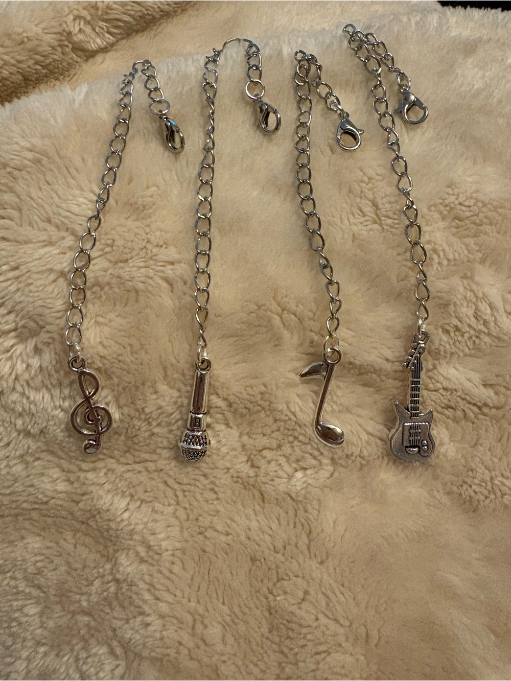 Silver Music Bracelet Set - Musical Note, Microphone & Guitar